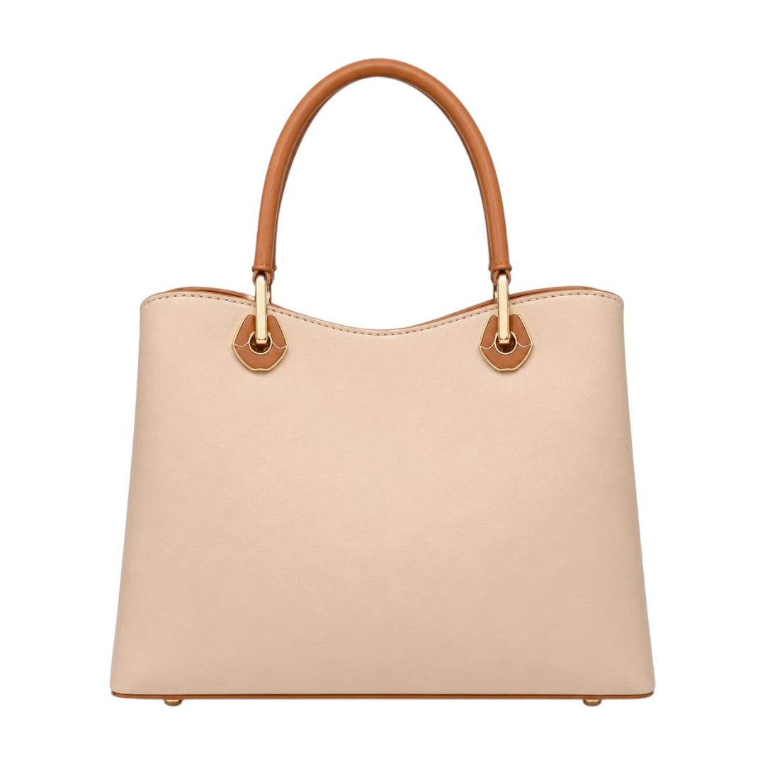 Bebak Elegant Beige Leather Handbag with Heart Charm Accent