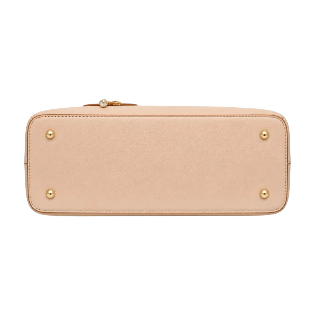 Bebak Elegant Beige Leather Handbag with Heart Charm Accent