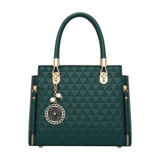 Bebak Elegant Green Textured Leather Handbag with Charm Pendant