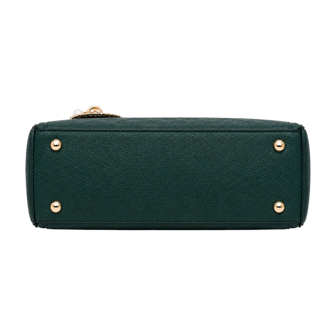 Bebak Elegant Green Textured Leather Handbag with Charm Pendant